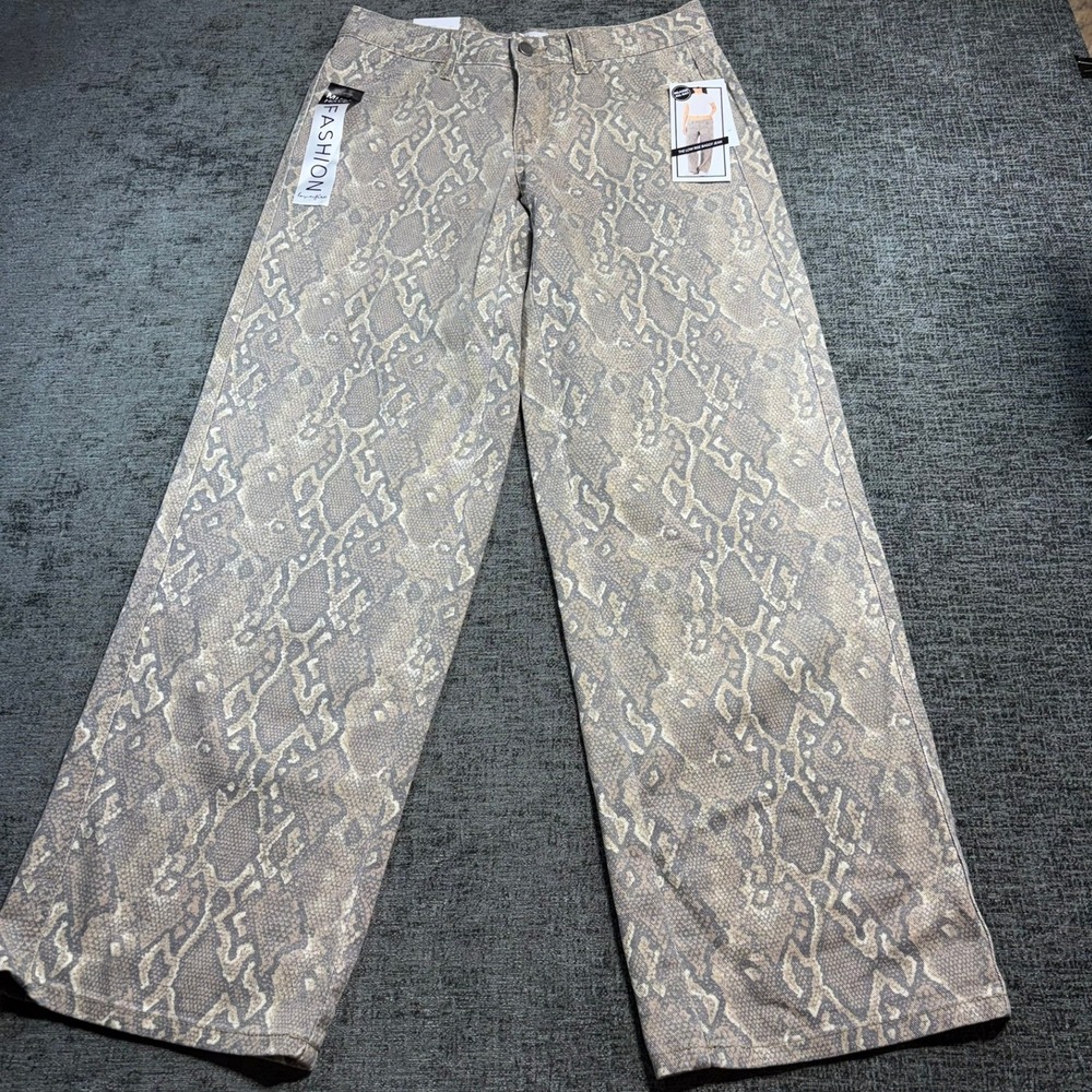 Love Fire Baggy Jeans Womens 5 Tan Snakeskin Low Rise Wide Leg Relaxed 1496